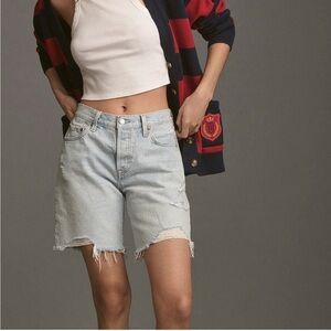 Levi’s Premium 90s Mid Thigh Cut Off Jean Shorts Distressed Denim Light Wash